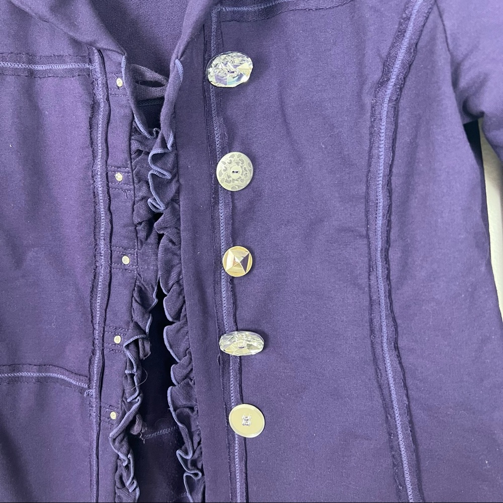 Neon Buddha Knit Jacket Large Buttons Ruffle Purple Size Petite Large - Picture 4 of 6